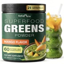 Ceai Super Verzi Supliment pulbere, Verzi, Fructe, Legume, Vegan Bea cu Spirulina, Chlorella si vitamine 25 Serviri - Mango