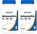 Nutricost Astaxantină 12mg, non-GMO și gluten gratuit, 120 Softgels (4 lună de aprovizionare) (pachet de 2)
