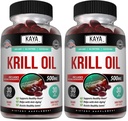 Kaya Naturals - Antarctica Krill Oil 500mg cu Omega 3, EPA, DHA, Fosfolipide & Astaxanthin Supliment - Brain & Health Vitamina - Anti imbatranire Supliment - 30 Conte Softgels (Pachet de 2)