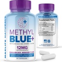 MAXLIFE NATURALS Capsule pure Metilen albastru, Ultimate Metilen Blue Pharmaceutical Grad 12mg - 60 Capsule cu vitamina C Ester & NAC Glicină, susţine funcţia celulară şi cognitivă, fabricate în Statele Unite ale Americii