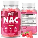 NAC Gummies Sugar-Free, N-Acetyl Cysteine NAC Supliment 1000mg pentru antioxidanti, Suport Immun, Non-GMO, Gluten-Free, Vegane Aroma de zmeura, 60 Gume