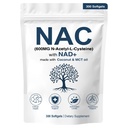NAC 600mg Non-GMO, Gluten Free,Organic NAC Supliment N-Acetyl Cysteine Capsule cu NAD+ pentru Cellular & Lung Health, 300 Softgels