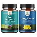Bundle of Liver Cleanse Detox & Reparații - Milk Thistle Supplement for Digestion & Immune Health with Beetroot & Artichoke and Lung Detox Mullein Leaf capsules with NAC Querbetin & Cordyceps extracts