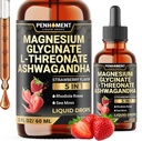 5in1 Magneziu Glicinat Picături lichide cu extract de Ashwagadha, Magneziu L-Threonat, Rhodiola Rosea, Sea Moss - Suport pentru creier și imun - 2 Fl Oz - Aprovizionare 30-Zay - Aroma de căpșuni