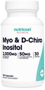 Nutricost Myo Inositol & D-Chiro Inositol pentru femei 2000mg, 120 capsule, 2000mg Myo & 50mg D-Chiro Per Serving, 30 Serviri, Vegetarian Friendly, Non-GMO & Gluten Free