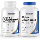 Nutricost Alpha Acid lipoic 600mg, 240 Caps & Acetil L-Carnitina 500mg, 180 Caps