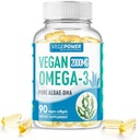 Vegan Omega-3 Algae DHA Suplimente - 2000mg Ulei de alge, plante-Based Algal Prenatal DHA, 90 Caragenan Softgels Free - Suporturi alternative de ulei de pește de pește durabile Creier, inimă, ochi, sănătate comună