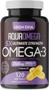 5X Ultimate Putere Omega 3 Suplimente de ulei de pește cu EPA și DHA Omega-3 Acidi grași și vitamina D, ulei de pește fără burpless Omega3 cu suplimente de mare DHA, supliment Omega3 neflavorat, 120 Softgels