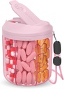 Distribuitor de pastile cu 7 Compartimente mari, 4.4"H x 3.6" Organizator de pastile Dia pentru călătorii, Organizator suplimentar cu design anti-amestec, Container de pastile BPA-Free cu 20 Pcs Etichete, roz