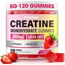 Creatin Monohidrat Gummies, 5g Creatine Gummies pentru femei si barbati.Pre-workout & Muscle Growth Support, Conține BCAA, Colagen, Sugar-Free, 120 Conte