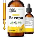 Tinctura Wild & Organic Bacopa - Suporturi Calm, Focus, Clarity - Bacopa Monnieri Supliment lichid - Picături fără alcool cu extract Brahmi - Vegan, Sugar-Free - 2 Month Supply Supply - 2 fl oz