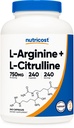 Nutricost L-Arginine L-Citrulline Complex 750mg, 240 capsule - Non-GMO