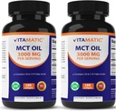 Vitamatic 2 Packs Capsule de ulei MCT 3000 mg per Serving - 180 Softgels - din ulei de cocos - conține 55% acid caprilic C8 și 40% acid capric C10 (Total 360 Softgel)