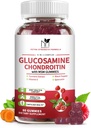 Glucosamină Chondroitin Gummies Triple Putere (1.000 mg Glucosamină,750 mg Chondroitin) cu MSM, Turmeric, Querbetin, Vitamina E, Supliment de sprijin comun, Antioxidant 60 Gummies Aroma de zmeură