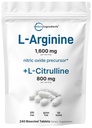L-Arginine 1600 mg supliment de oxid de azot pentru bărbați cu L-Citrulină, 240 comprimate Bisect 