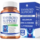1 Corp de suport tiroidian pentru femei și bărbați, Seleniu cu iod, zinc, B12, Ashwagandha și L-Tyrosine, susține Hormone Health, Energie și Metabolism, 30 zile de aprovizionare