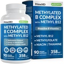 Complex B metilat cu metilfolat și B12 metilcobalamină 1000 mcg - Multivitamine metilate pentru energie, funcția creierului și Wellness - Complex vitamina B pentru bărbați și femei (90 Servings) (Pachet de 1)