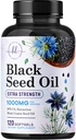 Black Seed Oil Softgels 1000mg - Premium Nigella Sativa Blackseed, Pure Natural Black Cumin Seed Oil & Antioxidant pentru Skin & Immune Support - Non OMG, îmbuteliat în SUA Supliment - 120 Softgels