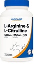Nutricost L-Arginine L-Citrulline Complex 750mg, 120 capsule - Non-GMO