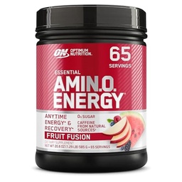 Optimum Nutrition Amino Energy - Pre Workout cu ceai verde, BCAA, Amino Acids, Keto Friendly, Green Coffee Extract, Energetic Powder - Fruit Fusion, 65 Servings (Packaging May Vary)