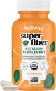 Capsule Bellway Super Fiber - USDA Capsule organice Psyllium Husk - Zilnic Psyllium Husk Fiber Supliment pentru Digestive Health and Regularity - Pe bază de plante, non-GMO, Kosher - 160 capsule