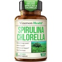Capsulele de Spirulina organica si Chlorella - Capsulele de Spirulina cu pulbere Chlorella pentru suport imunitar, antioxidant si energetic. Nutritiv Super Green. Vegan & Non-GMO. A treia parte testat. 60 capsule