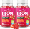 2 Pack Vegan de fier Gumies pentru adulți și copii - cu vitamina C, A, B-complex, Folate, Zinc, și Biotina - pentru construirea de sânge și suport energetic, 120 gume