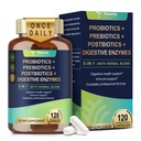 Totaria 5-in-1 60 Miliarde CFU Probiotic Prebiotic & Postbiotic pentru femei și bărbați, w/Digestive Enzime, Slippery Elm, Daily Complete Gut Health, Digestive & Immune Support, 4 Luna de aprovizionare, Vegan