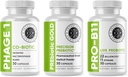 Fortitude intestinală Gut Health Supplement Bundle - Prebiotic Gold, PRO-B11, Phage 1 - w/Gold Kiwifruit Pectină, SCFA și 22 miliarde CFU pentru Microbiome Support, Gluten, Soy, & Dairy-Free Capsule
