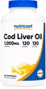 Nutricost Cod Ulei de ficat 1000mg, 120 Softgels - fără GMO & Gluten