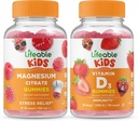 Magneziu durabil Copii + Vitamina D Copii, Gume Bundle - mare Tasting, Supliment de vitamine, Gluten gratuit, OMG gratuit, Gummy masticabil
