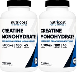 Nutricost Creatine Monohydrate 3,000mg, 180 Capsules (750mg Per Capsule) - Gluten Free, Non-GMO (Pack of 2)