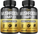 Satoomi 10in1 Suplimente de ciuperci Capsule - 4 luni de aprovizionare - Amestecuri cu Lions Mane, Cordyceps, Reishi, Chaga, Maitake, Shitake & Altele - 2 ambalaje 60 capsule