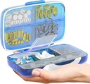 Travel Pill Organizator - Caz de medicină etanșă pentru Călătorie Farmacie Portabilă Cutie cu etichete Vitamina Container 8 Compartiment Supliment Deținătorul de medicamente Capacitate mare de zi cu zi (Blue)