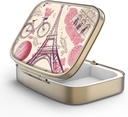 Pilulă cutie de pastile cu oglindă Retro 2 Compartiment caz Pilulă mică pentru Purse sau Pocket Bronz cutie de pastile dreptunghiulare sau vitamine, ulei de pește, Suplimente, Pilula Contine cadouri de călătorie (Paris Eiffel Tower)