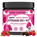 Llama Naturals Vitamina D3, Vegan, Ecologic Supplement Immune Supplement, Vitamina D Gumies pentru adulți și copii, Guma de fructe reale vitamine, Promovează sănătatea oaselor, Nu Adăugat trestie de zahăr, Raspberry, 120 Ct