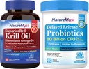Krill Oil 1000mg și Probiotics Bundle, Omega 3s cu DHA EPA și Astaxantină, Plus 80 Miliarde CFU 25 Tulpini, Gut, Heart & Immune Function, Non-GMO, Made in USA, 60 Softgels + 60 Capsule