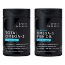 Sports Research® Omega-3 Fish Oil Bundle - Total Omega-3 2200mg (Krill, Salmon & Pollock) + Triple Putere ulei de pește 1250mg - High EPA & DHA Supliment