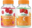 Fosfatidilserină (PS) vie + vitamina C 1050mg, Gummie Bundle - mare Tasting, Supliment de vitamine, Gluten gratuit, OMG-uri gratuit, Guma de mestecat