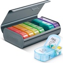 Zannaki Metal XL Weekly Pill Organizator 2 ori pe zi, Large Travel Daily Pill Box 7 zile, Portabil Săptămâna de două ori Pilula Detinator Container, AM PM Pilula Caz pentru Medicina Vitamina Supliment de medicamente, Grey