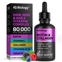 Biotina lichida pentru cresterea parului, Skin & Nails - 80.000 mcg Vitamine de par picături - Extra Putere Biotin 5000mcg, Colagen, Keratina cu acid hialuronic - Multivitamine Supliment pentru femei si barbati - 2 fl oz