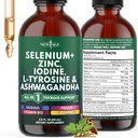 Picături de suport tiroidian - Seleniu, zinc, iod, L Tyrosine, Ashwagandha, Turmeric, Schisandra Guggu, Cayenne, Basil - supliment lichid Folate Copper Alcool -Free, Vegan, Non-GMO