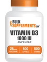 BulkSupplements.com Vitamina D3 1000UI Softgels - Colecalciferol, D3 Supliment, Vitamina D 1000 UI - 1 Vitamina D3 Softgel (25mcg de vitamina D) per Serving, 500 Conte (Pachet de 1)