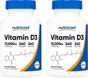 Nutricost Vitamina D3 10000 UI, 240 capsule moi cu gel (2 flacoane)