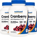 Nutricost Cranberry Extract 25.000 mg (120 Servings) 3 Sticle cu vitamina C & E
