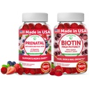 Lunakai Prenatal și Biotin Gummies Bundle - Sarcina Multivitamine Gummy cu fier și acid folic - Piele de păr și unghii de creștere Supliment cu vitamina C și E - 30 zile de aprovizionare