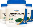 Nutricost Organic Spirulina pulbere Nearomat, 1LB Container pentru 454 Serviri (3 Sticle) - Vegan, OMG gratuit și gluten gratuit
