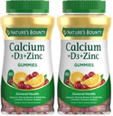 Natura's Bounty Calciu + D3 + Gume de zinc, Suportă oase puternice și dinți Plus un sistem imunitar sănătos, 500mg, Orange și cireșe aromate, 70 Gummies (Pachet de 2)