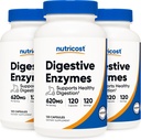 Nutricost Enzime digestive 620 mg, 120 Capsule vegetale (3 flacoane) - Supliment complet de enzime digestive