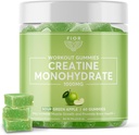Fior Creatine Gummy - Cel mai bun Creatin Monohidrat Chemable, 60 Conte, Antrenament & Suplimentul Proteine, Îmbunătăţire cognitivă, Avoare verde de mere, 30 Serviri